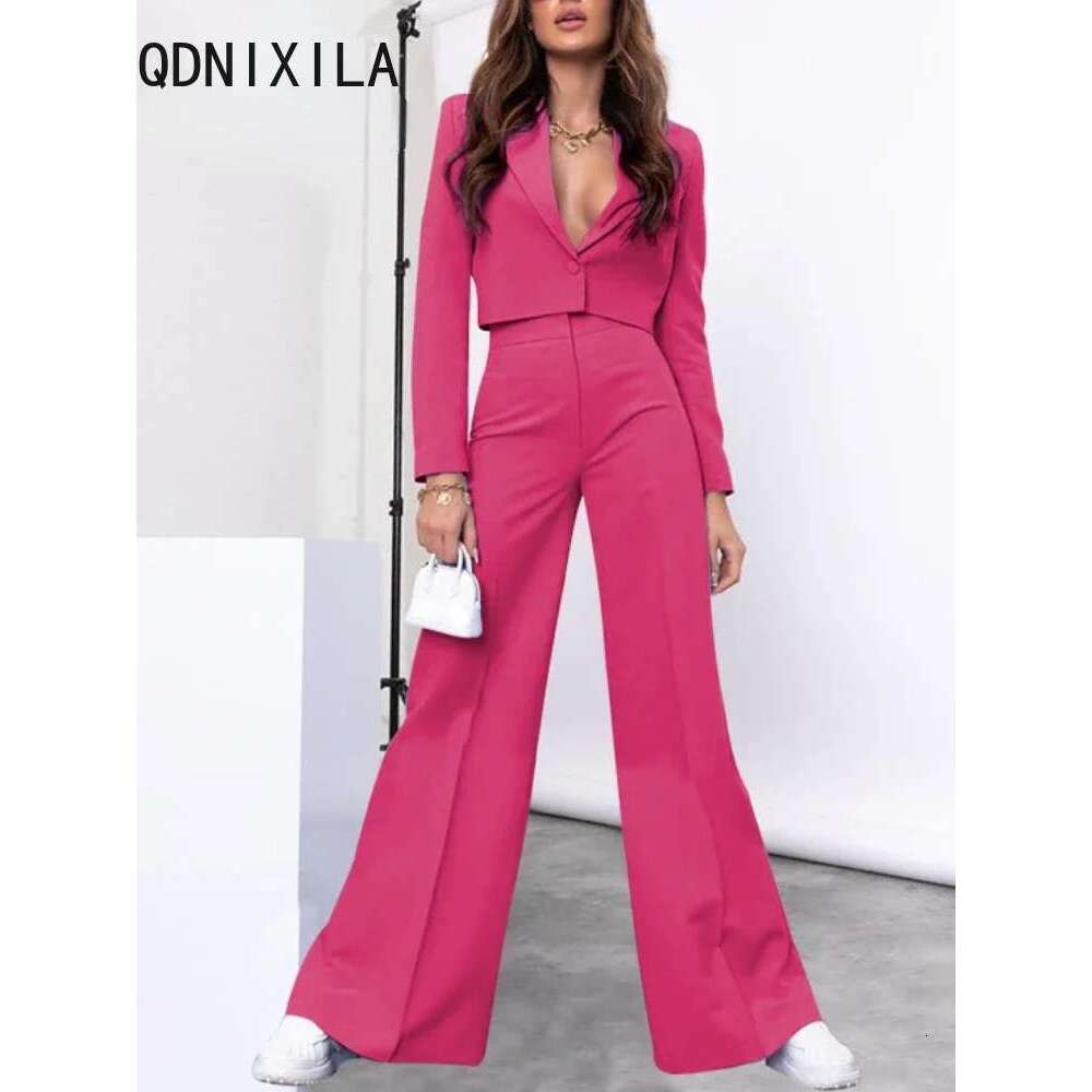 2 Piece Womens Outfits Fashion Office Ladies Cropped and High Waist Pant Sets Women Elegant Blazer Suits