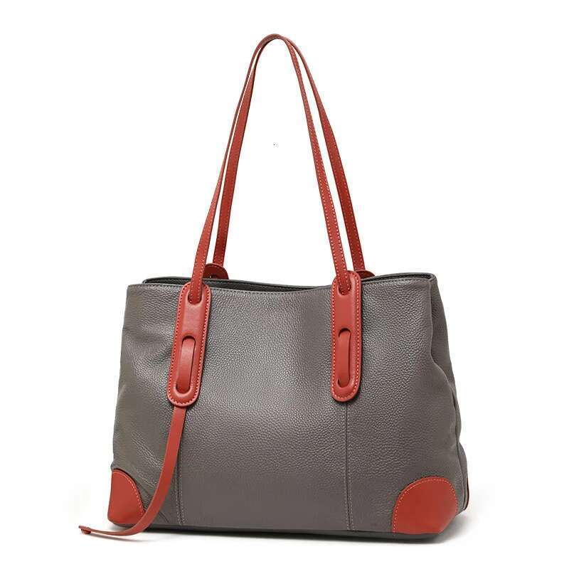 Aidrani Minimalist color blocking women's large capacity underarm shoulder bag, soft cowhide material, gray