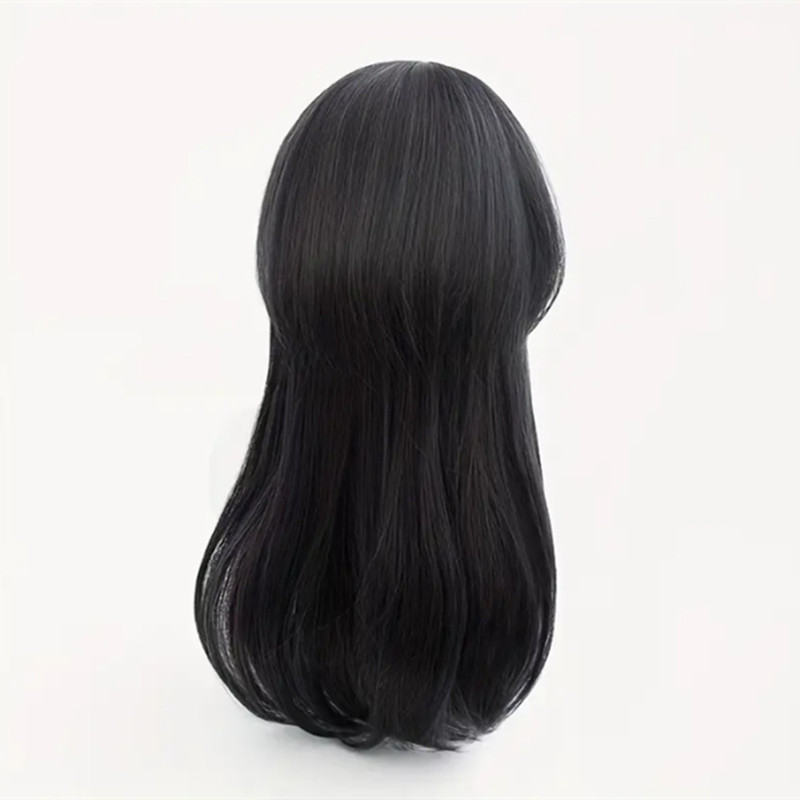 Straight Long Hair Black Wig w/ Fringe Suitable for Role Play & Daily Use