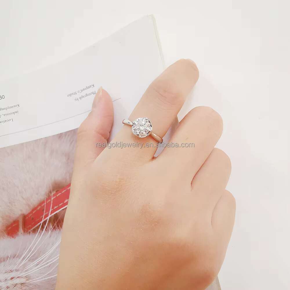 New Fashion Exquisite Promise Jewelry 14 Karat Gold Wedding Ring Solitaire Moissanite Stone Engrave Rings