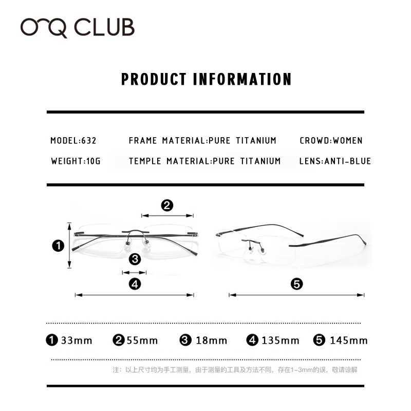 O-Q CLUB Ultra-light Titanium Reading Eyeglass Frames Men Fashion Simple Rimless Myopia Glasses Customized Prescription Glasses W250513