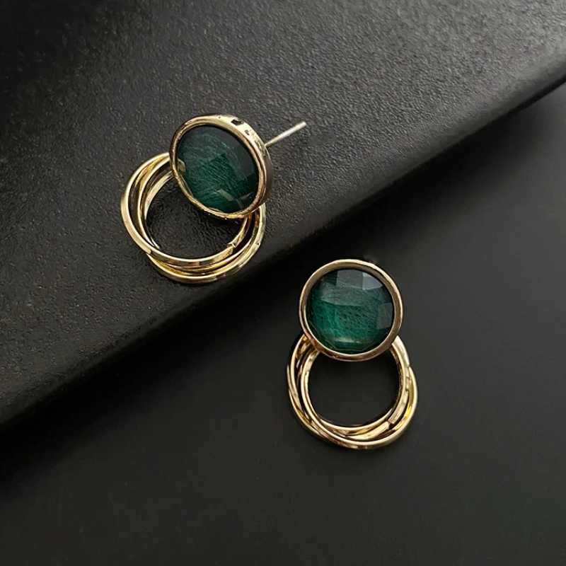 Retro Green Brushed Round Earrings for Women Temperament Simple Stud Earrings Trend Girls Fairycore Charms Jewelry Gift Y250510