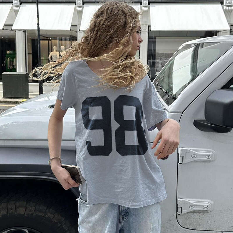 Fashion Street Women's Personalized Digital Printing Loose T-Shirt Round Neck Pullover Comfortable Casual Short Sleeved Top B5