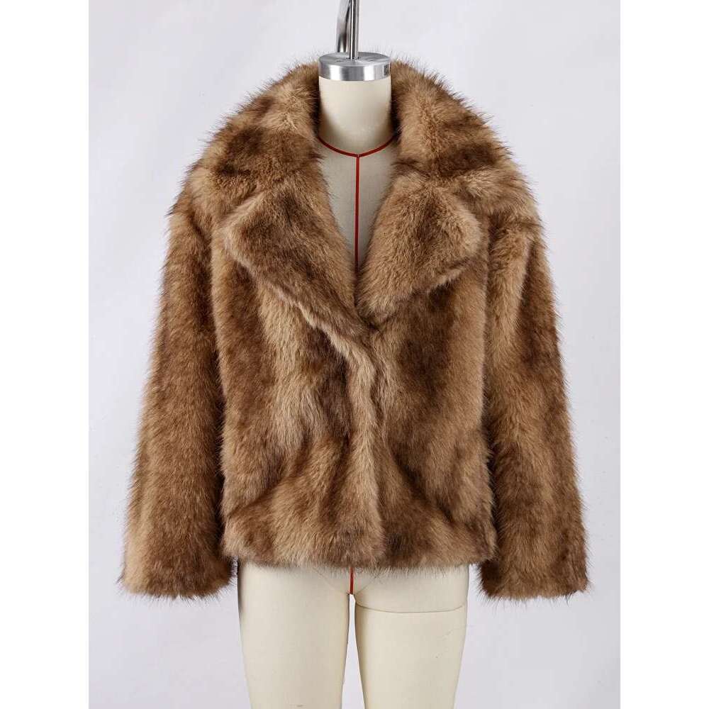 Chic Faux Fur Warm Jacket For Women Vintage Full Sleeve Lapel Coats Lady Autumn Winter Elegant Thicken Female New Street Outwear Designer