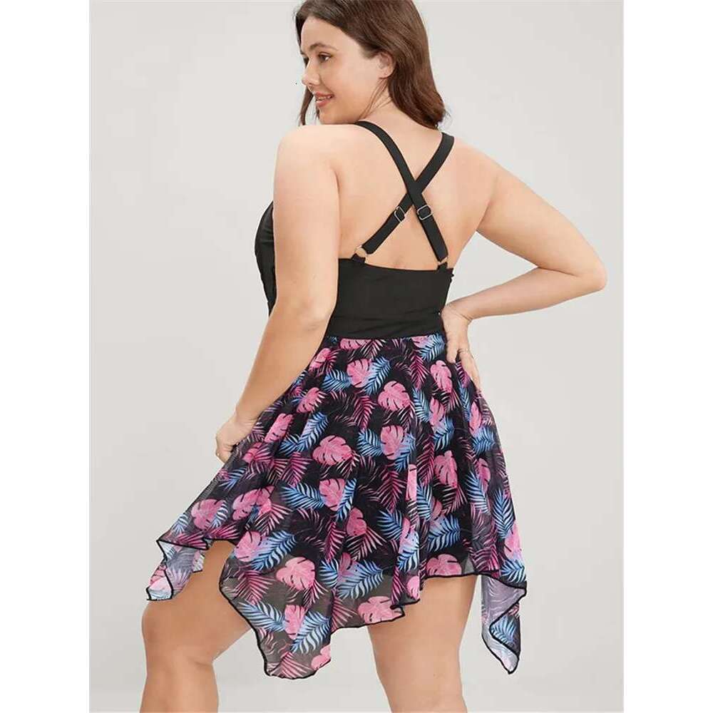 Womens Plus Size One Piece Swimsuit Tummy Control Swimdress Skirtini Cover Up Swimwear Bathing Suits Printed Elegant Beach Dress