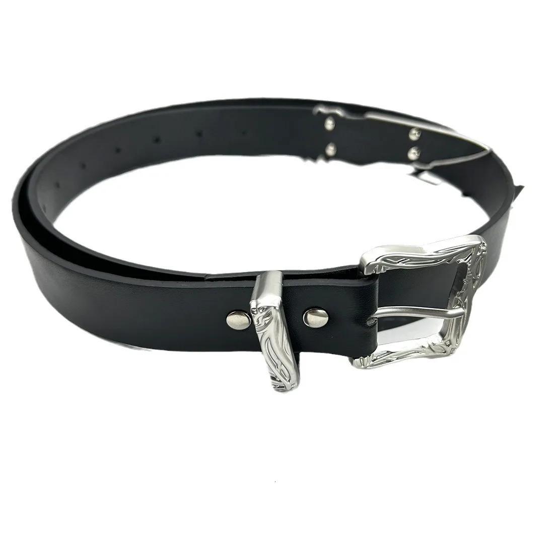 Fashionable gothic punk hip-hop rock style jeans Y2K belt PU leather womens belt retro carved needle buckle men 250512
