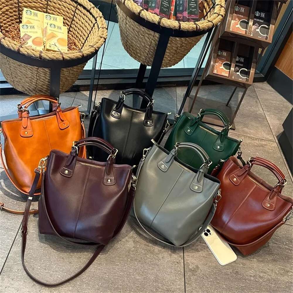 Designer Bag 2025 Zency 100% Genuine Leather Women Tote Large Brown Handbag Retro Bucket Bag Classic Lady Crossbody Messenger Purse For Work Luxury Ba
