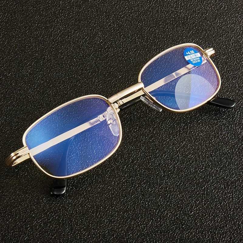 Trend Foldable Metal Blue Light Blocking Reading Glasses Men Portable Metal Eyewear Presbyopia Diopter Glasses with Leather Case W250513