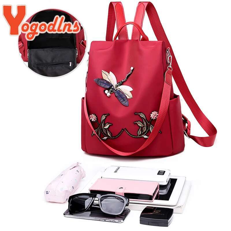 Yogodlns Fashion Embroidery Women Waterproof Oxford Travel Bag Large Capacity Rucksack Multifunction Laptop Backpack