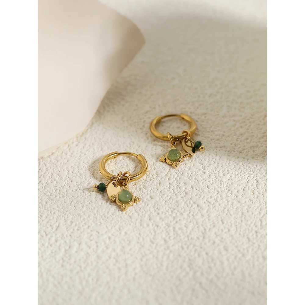 YACHAN 18K Gold Plated Green Natural Stone Stainless Steel Hoop Earrings for Women Luxury Charms Aesthetic Jewelry Y250510