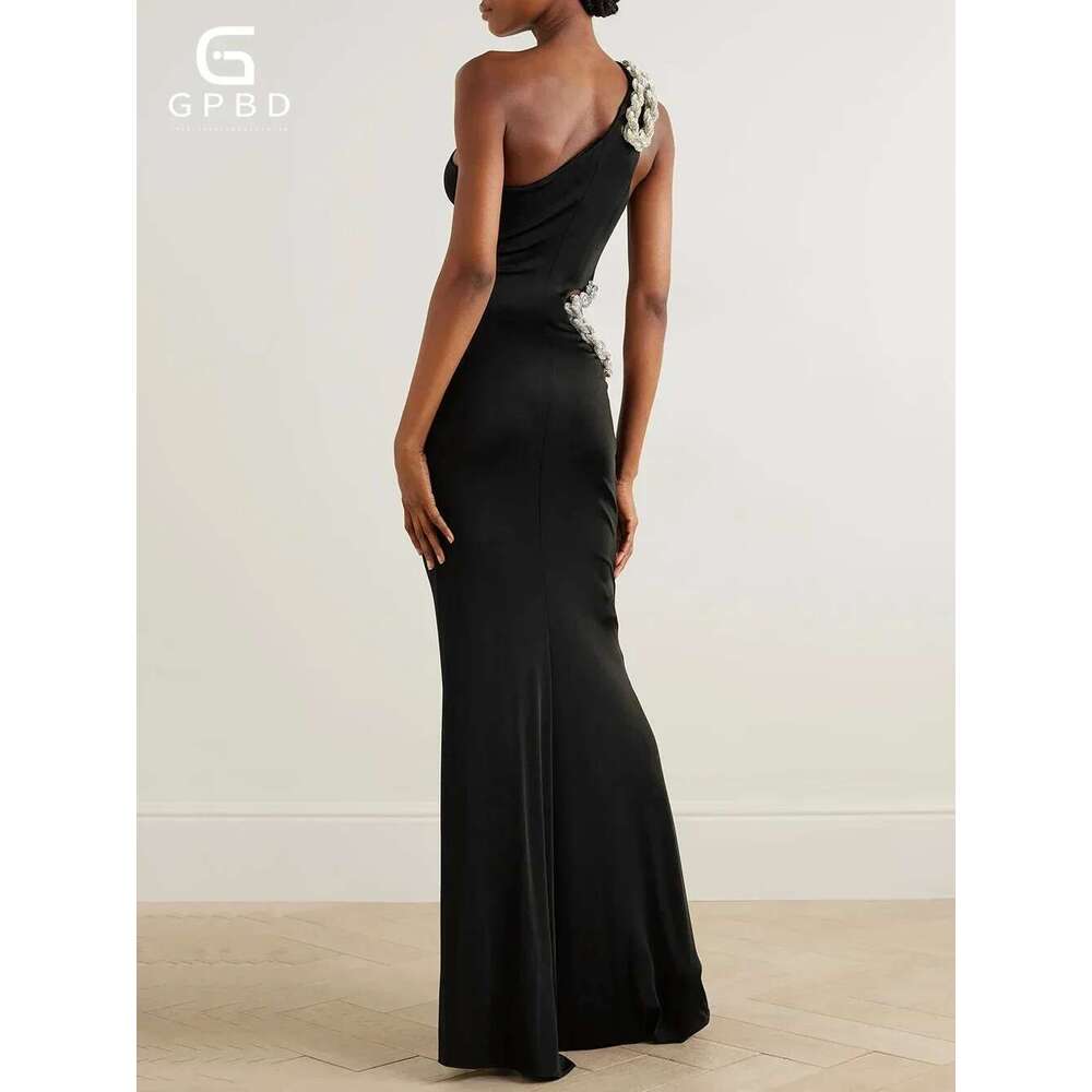 Sexy One Shoulder Hollow Twisted Dia Design Tight Maxi Dress Women Sleeveless Black Celebrity Evening Party Gowns