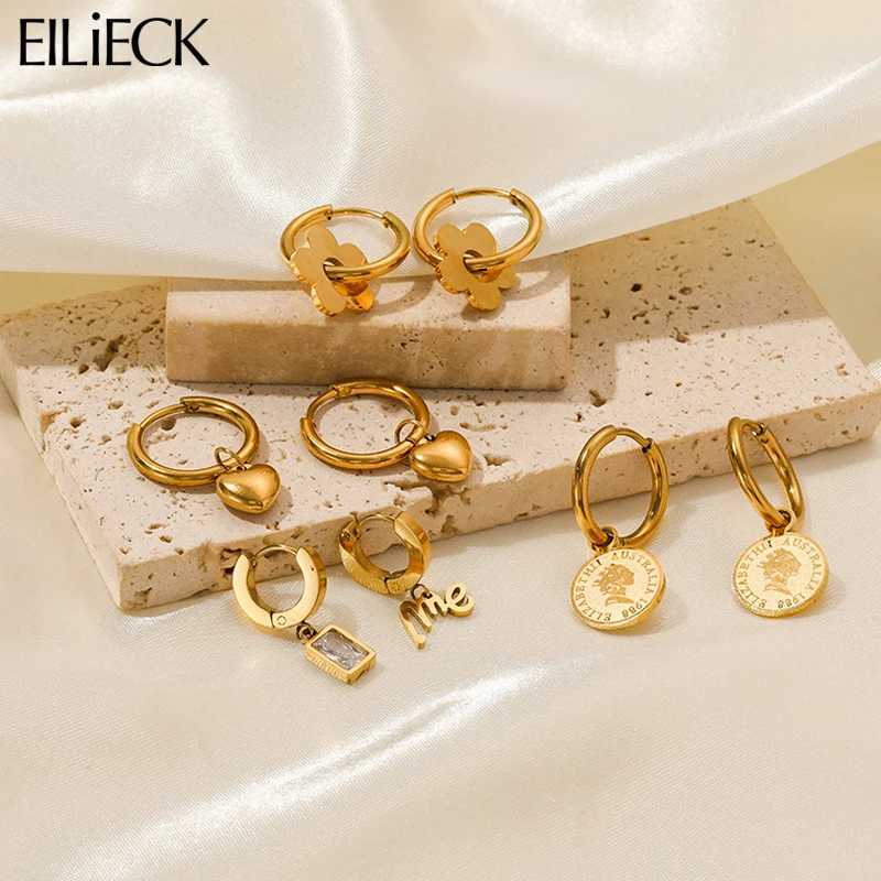 EILIECK 316L Stainless Steel Heart Pearl Rose Flowers Hoop Earrings For Women Fashion Trendy Non-fading Gold Color Ears Jewelry Y250510