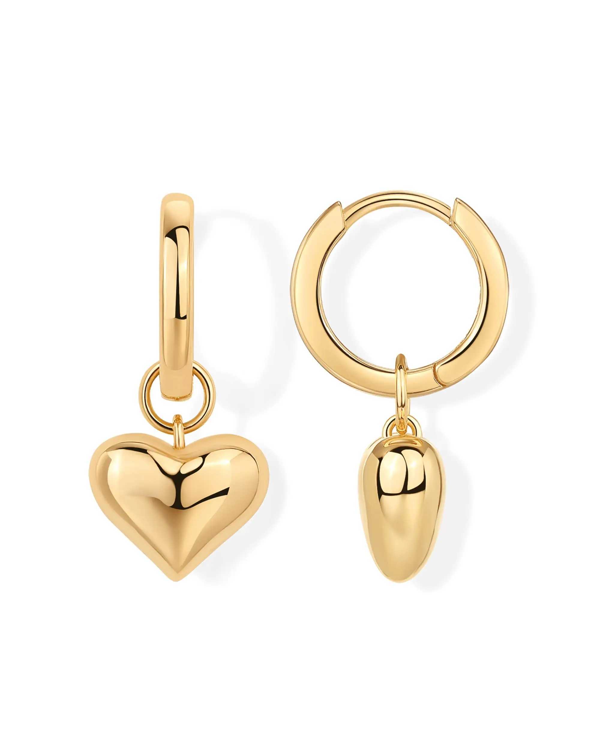 Shevalu Heart Pendant Earrings for Women Fashion 14K Gold Plated Sterling Silver Post Design Charm Huggie Hoops Earring For gift Y250510
