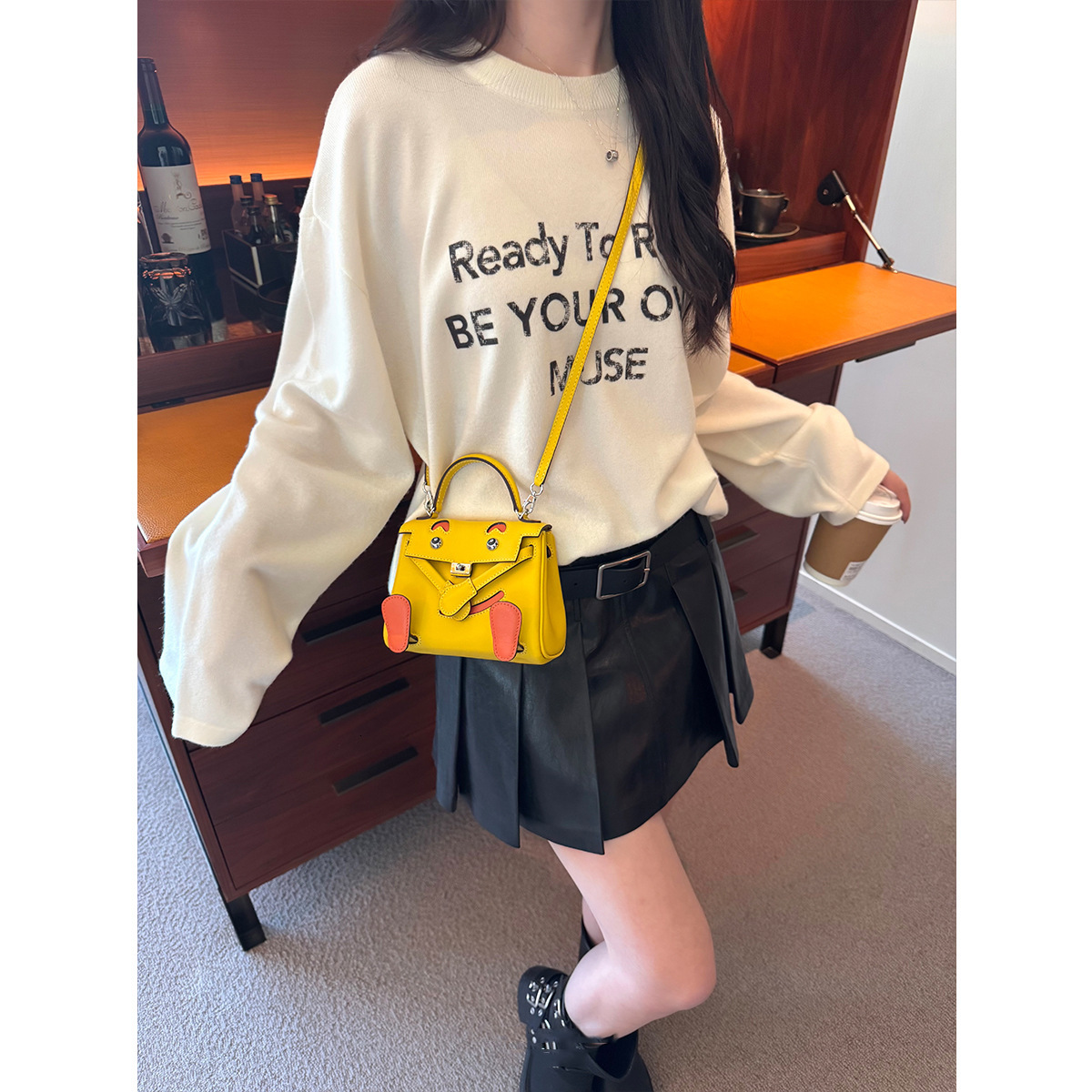 2025S designer smiley face high-end sense shoulder top layer cowhide millennium doll mini Kelly cute crossbody new women bag free shipping
