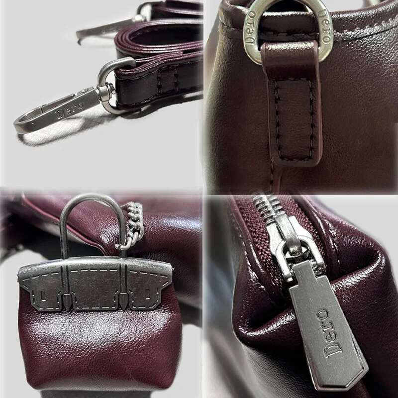 Fashionable Large-Capacity Open Soft PU Crossbody Commuter Travel Handbag Solid Color Bury Retro
