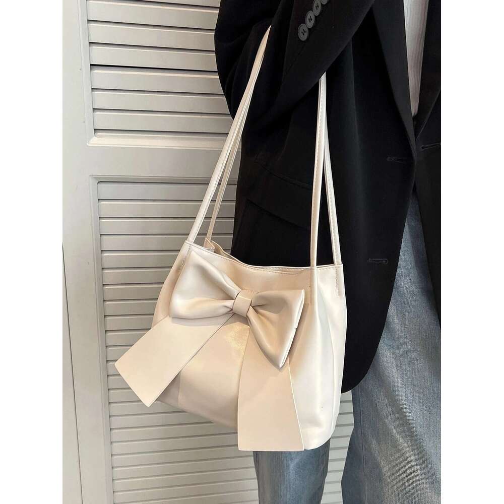 Fashionable Large Capacity Knot Shoulder Cute Kawaii Bow Decor Water Bucket Bag Lightweight Casual Handbag