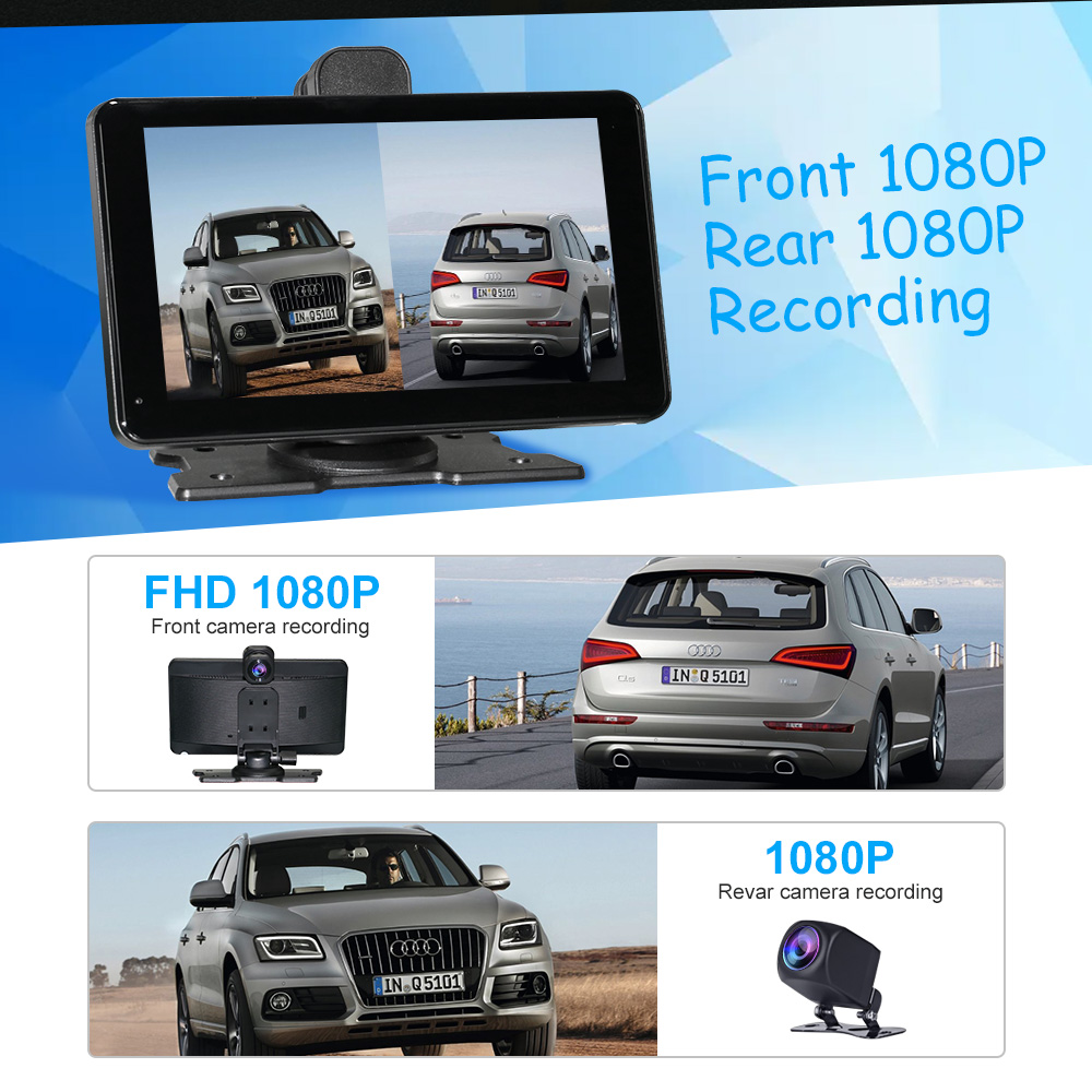 BY-CS74 7-inch In-Car Smart Display with Dual Cameras | Wireless CarPlay/Android Auto | 4K Front & 1080P Rear Cam | Global Multi-Language Support | Li