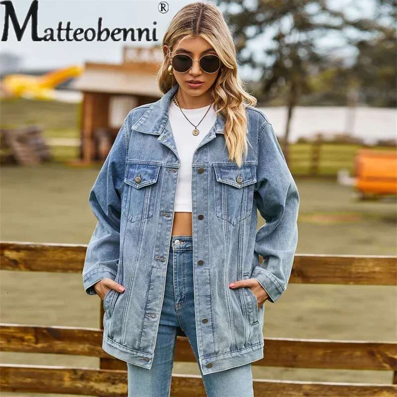 Vintage Denim Jacket Women Autumn Winter Loose Lapel Single-breasted Cardigan Coat Ladies Fashion Casual Commuter Outerwear