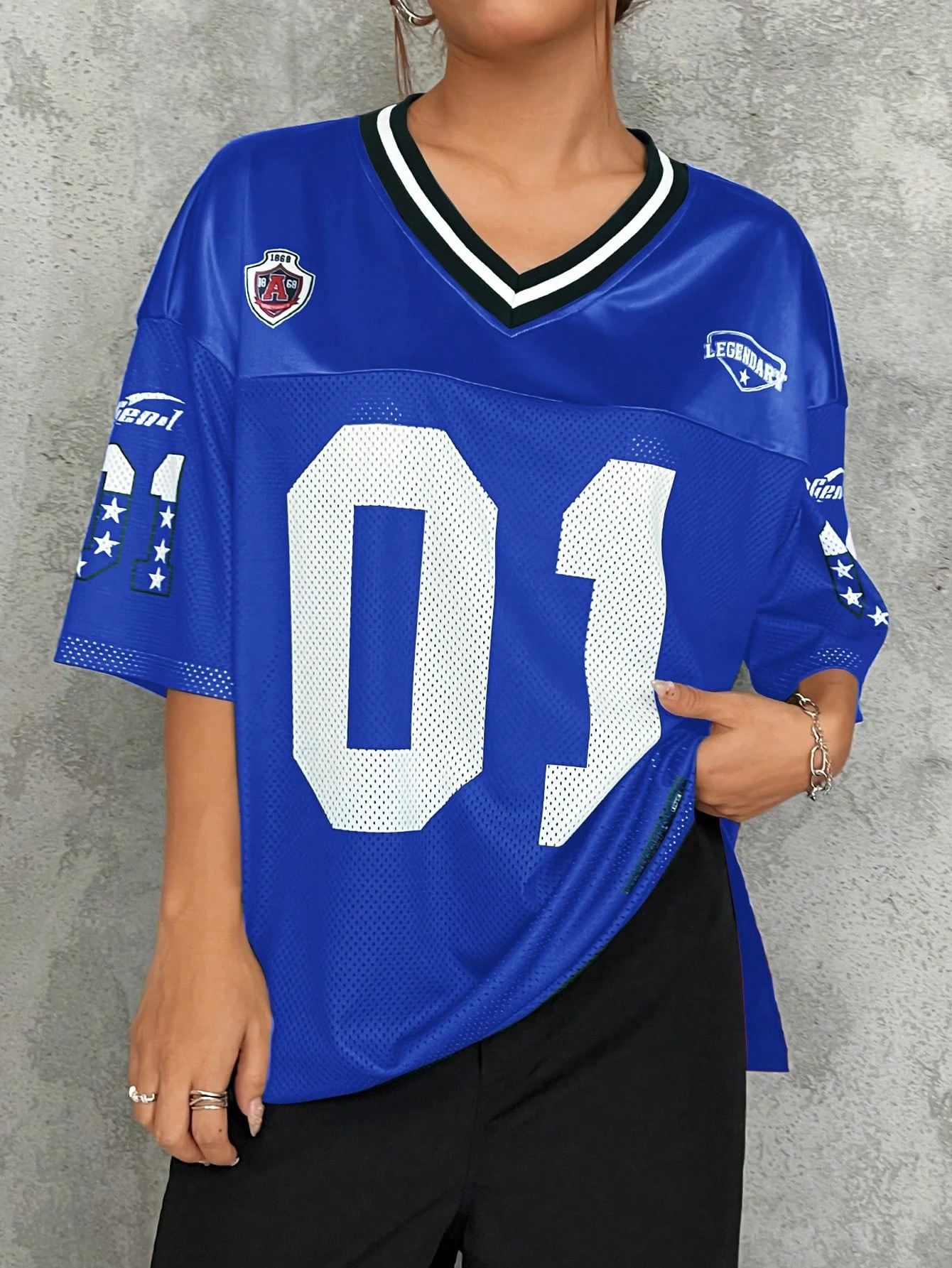 American Sports Fashion VNeck TShirt Street Y2K HipHop Jersey Womens Loose Breathable Quick Drying Casual Versatile Top 250513