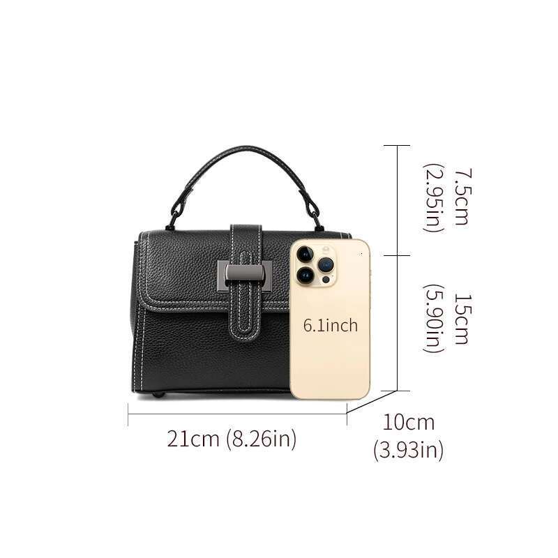 Aidrani Women's Shoulder Handbag Buckle High-end Leather 2025 Commuter Litchi Grain Black Small Square Bag Shoulde