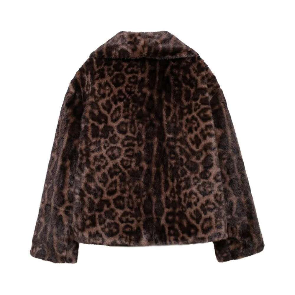 Zach Ailsa Women's Animal Pattern Printed Short Hairy Autumn/Winter Collar Long Sleeve Loose Warm Coat