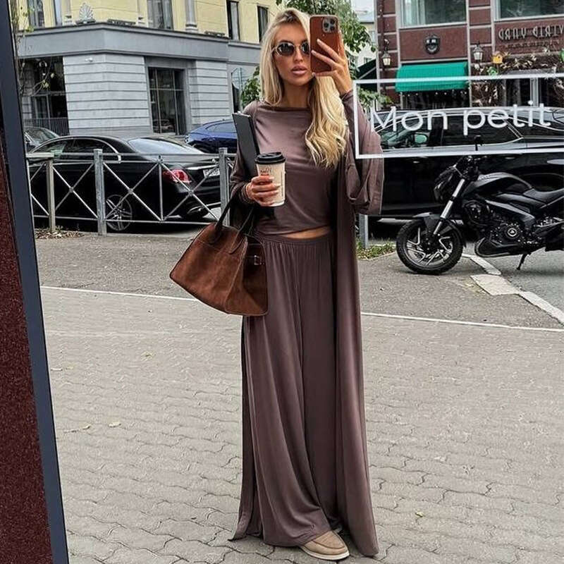 Women's Clothing 2025 Summer New Casual Cardigan Long Sleeved Top High Waisted Pants Fashion Set B5