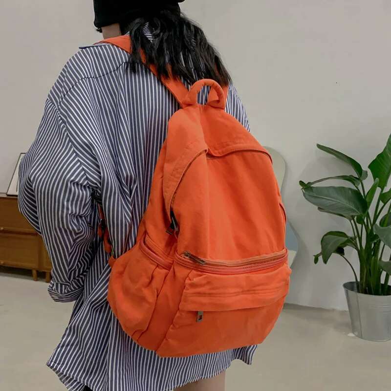 Simple Solid Color Canvas For Women College Student Vintage Laptop Bag Kawaii Ladies Travel Backpack Fashion Schoolbag