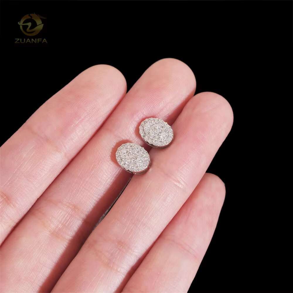 Iced Out Jewelry Oval Shape Certified VVS Moissanite Diamond Stud Hip Hop Mens Earrings