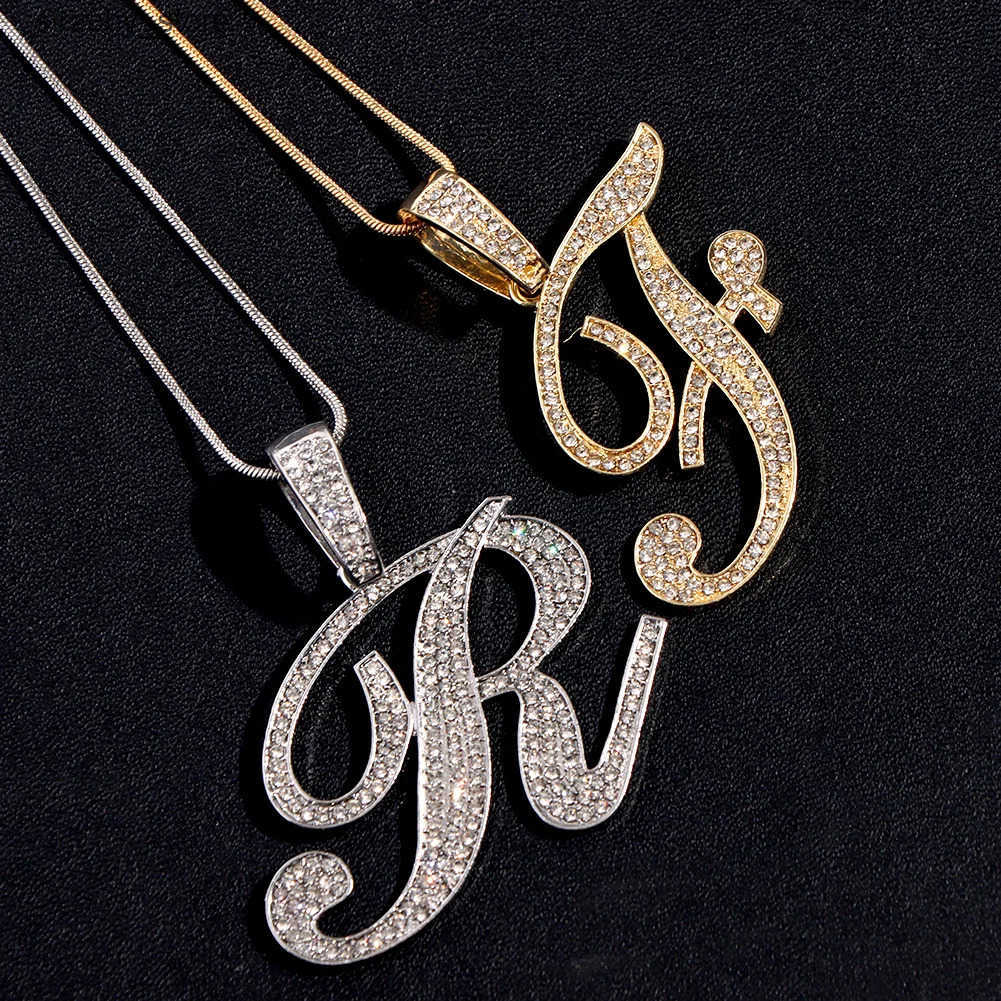 Bling Iced Out Paved Rhinestone Cursive Letter Pendant Necklace For Women Fashion A-Z Initial Letter Rope Chain Necklace Jewelry z25051389CC