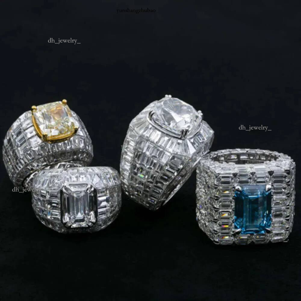 Custom 10k Solid Invisible Setting Mens Hip Hop Iced Out d Color Emerald Baguette Cut Vvs Moissanite Ring for Men