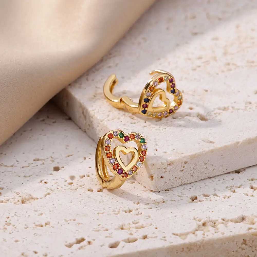 Heart Shaped Colored Zircon Earrings for Women Luxury Stainless Steel Hoop Earrings 2023 Trend Romantic Aesthetic Jewelry earrings Y250510