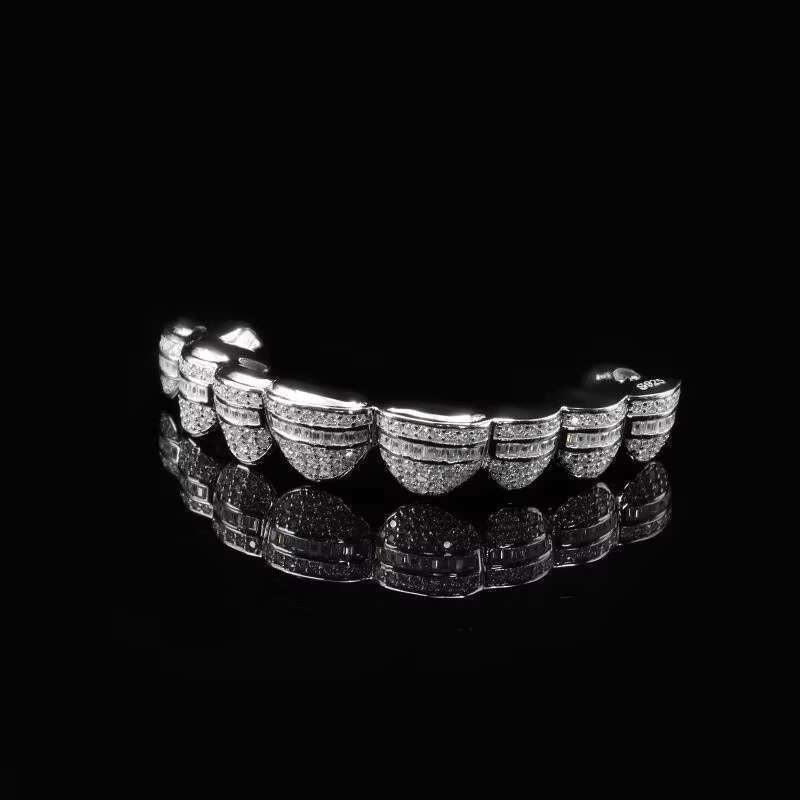 Moissanite Grillz Custom Hip Hop Jewelry 18K Gold Plated Teeth Invisible with Princess Cut 925 Silver VVS Mossanite Jewelry