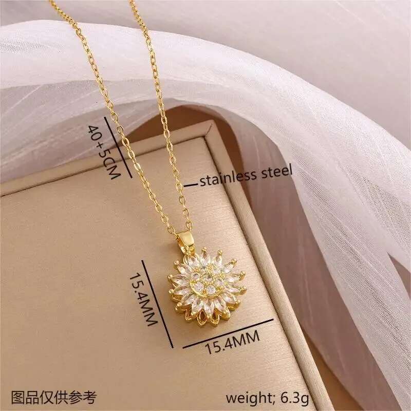 Trendy Rotation Spin Suower Stainless Steel Zircon Necklaces For Women Metal Crystal Necklace Party Birthday Gifts Jewelry