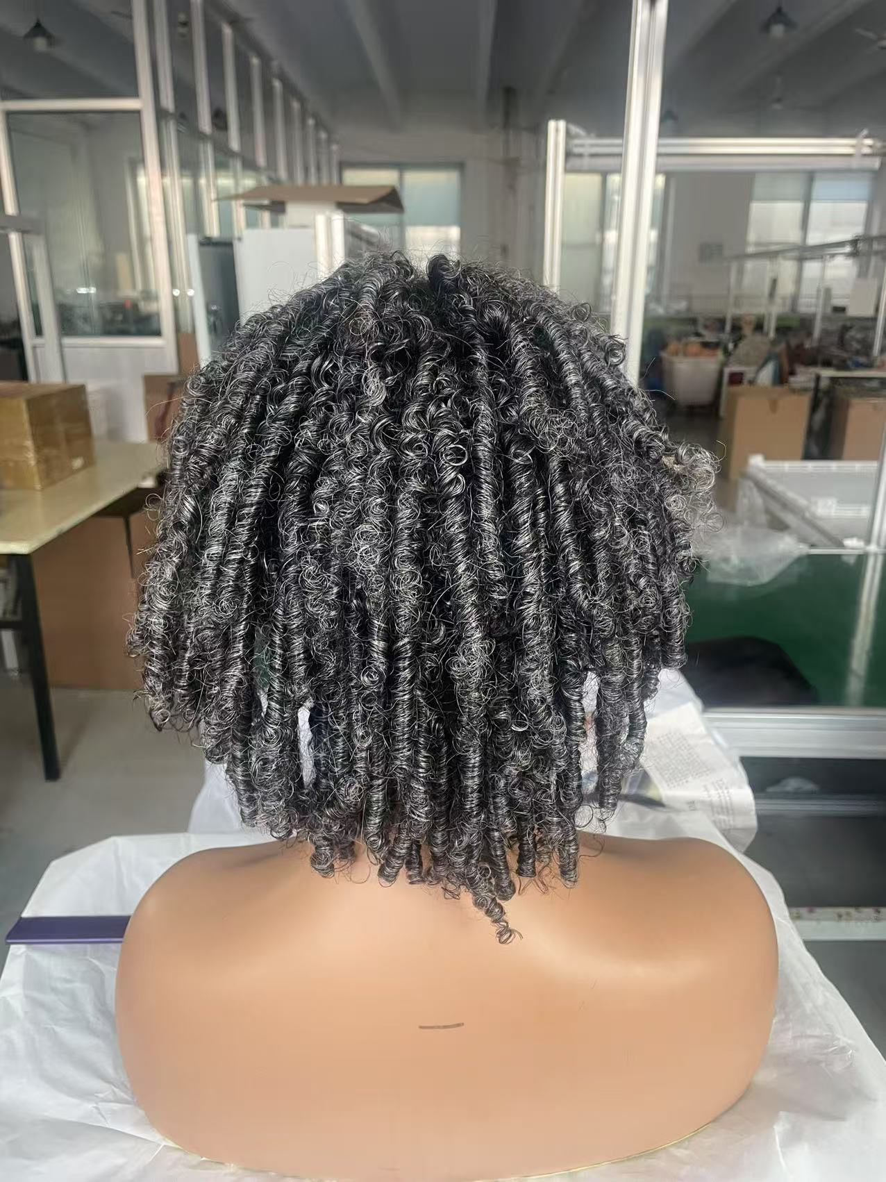 African hot Gray Wigs Short Silver Grey dreadlock crochet braids Kinky Curly Wigs For Women salt and pepper Top Machine Made Wig 150%Density