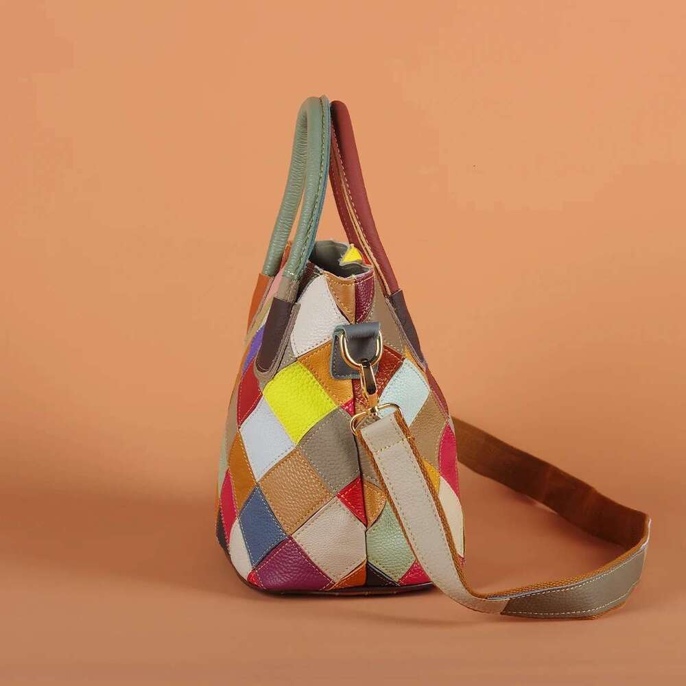 Designer Bag 2025 Multi-Color Plaid Random Contrast Color Genuine Leather Cowhide Casual Handbag One Shoulder Crossbody Women's Small Bag Luxury 