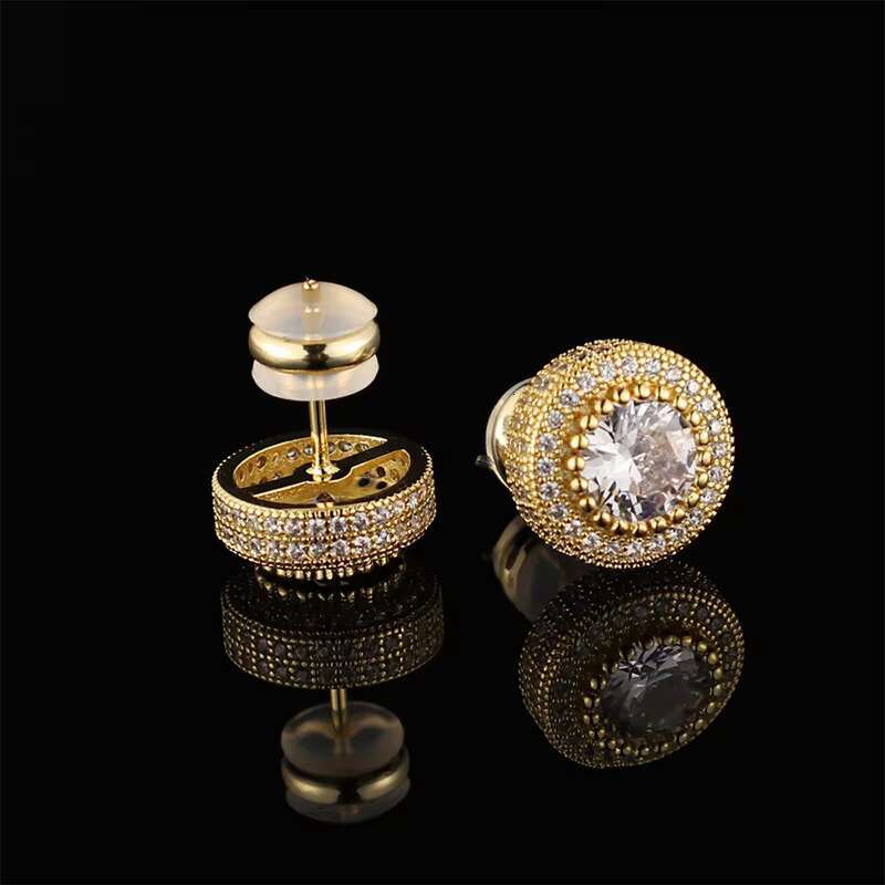 Hip Hop Mens Fashion Stud Earrings 925 Silver Gold Plated Diamond Moissanite Studs