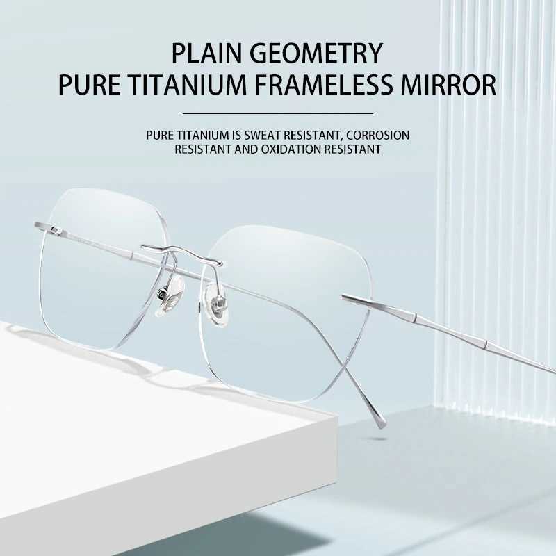 VICKY Ultra-light Titanium Rimless Myopia Frames Unisex Simple Square Read Frames Glasses Customized Prescription Glasses F0623 W250513