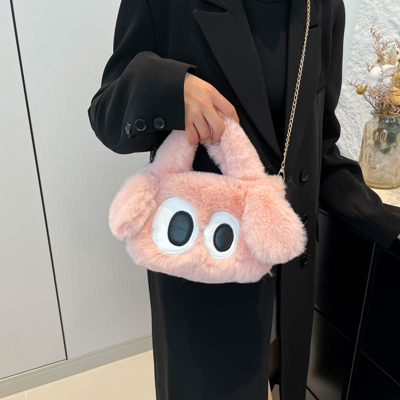 Women's Big Eyes Dog 25 Winter New Cute Cartoon Handheld Small Square Single Shoulder Crossover Plush Bag
