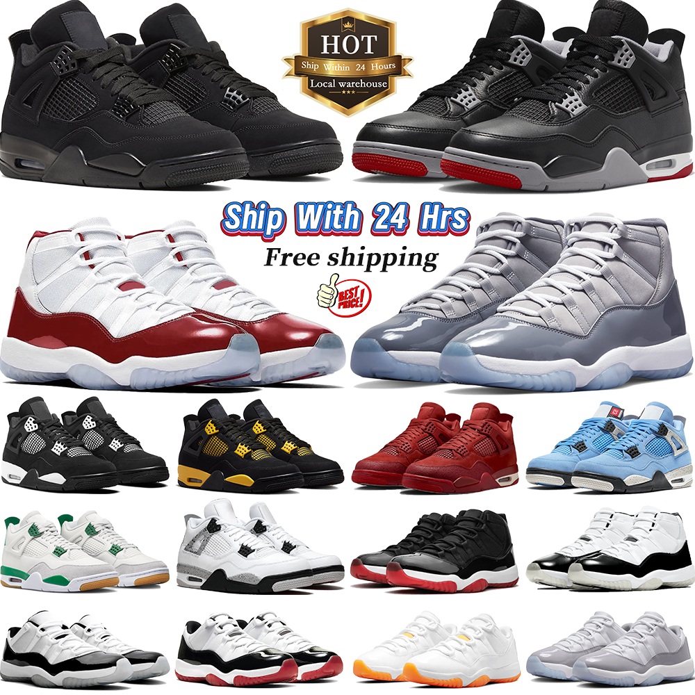 Top Black Cat 4 Basketball Shoes for Men Women designer 11 Sneakers 4s Military Blue Bred Sail Cool Grey Stock in USA Outdoor sports High Low womens mens trainers UK 4-11.5
