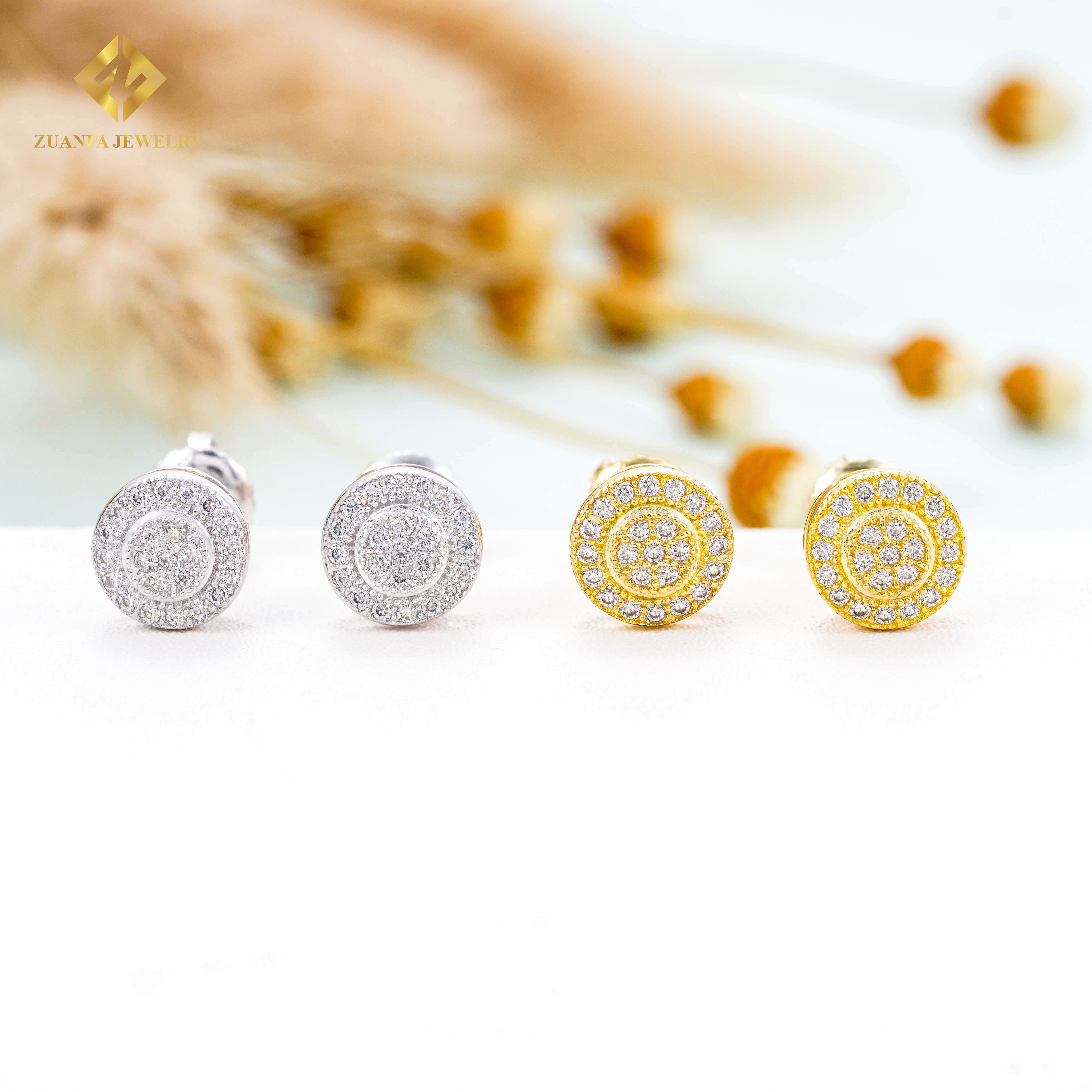 Iced Out Cluster Stud Earring Mossanite Hiphop Jewelry 925 Sterling Silver Gold Plated VVS Moissanite Diamond Screw Back Earring
