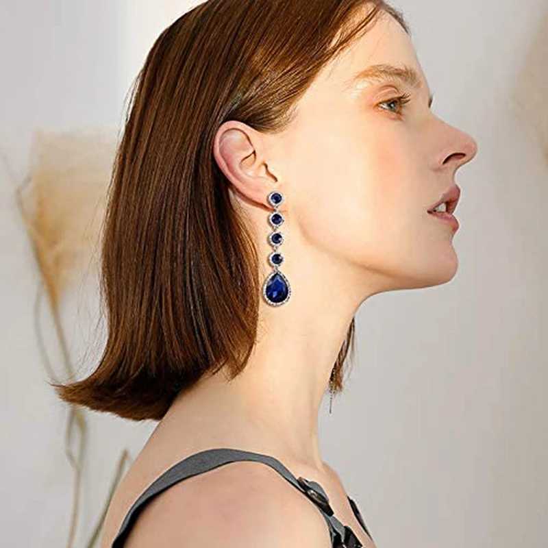 Quick view Wish list Hangings Earrings with Blue Cubic Zirconia Luxury Trendy Ear Accessories for Women Wedding Party Temperament Jewelry Y250510