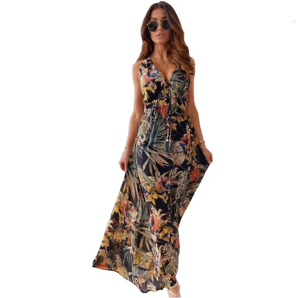 Women Clothes Dress Summer New Print Open Back Strap Dress KQ
