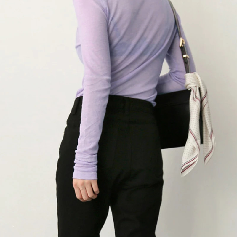High Quality Plain T Shirt Women Cotton Elastic Basic Tshirt Female Casual Tops Long Sleeve Sexy Thin See Through 250513