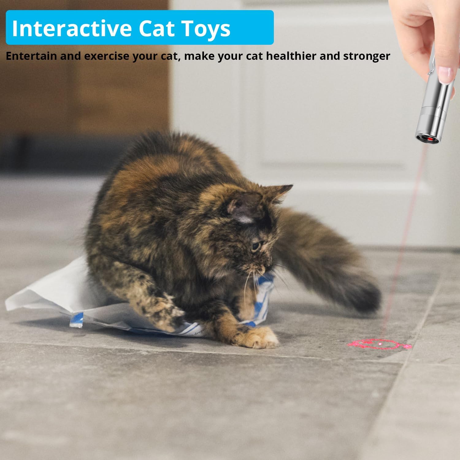 Cat Toy Red Pointer for Indoor, Rechargeable, 5 Adjustable Patterns, 3 Modes Training Chaser Pet Toy Pointer, Interactive Pet Cat/Dog Toy for Cats Fun