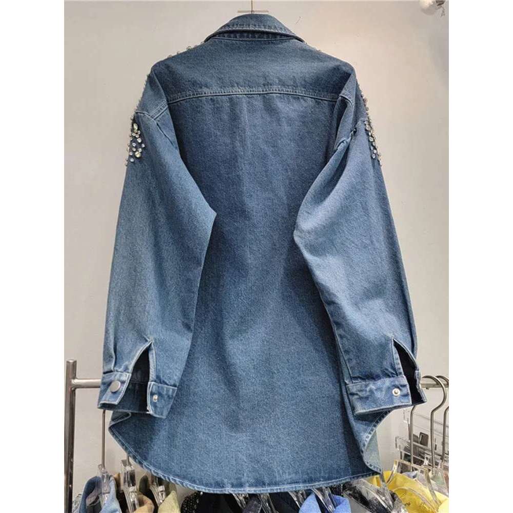 DEAT Fashion Dias Loose Denim Shirts Coat For Women Autumn Trendy New Lapel Long Sleeve Pockets Jacket Females 29L7920