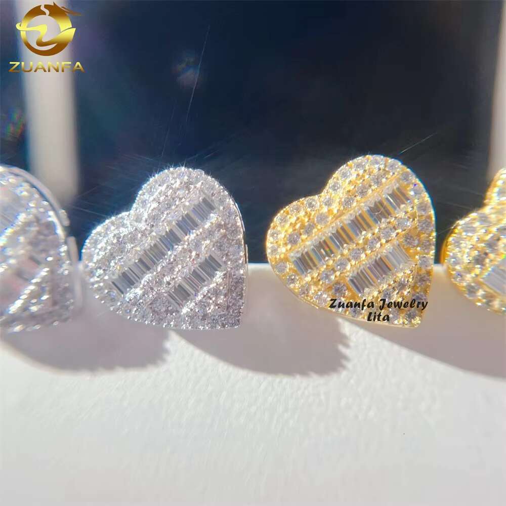 Luxury High Quality Hip Hop GRA Certificate Silver 925 Heart VVS Moissanite Siamond Earrings