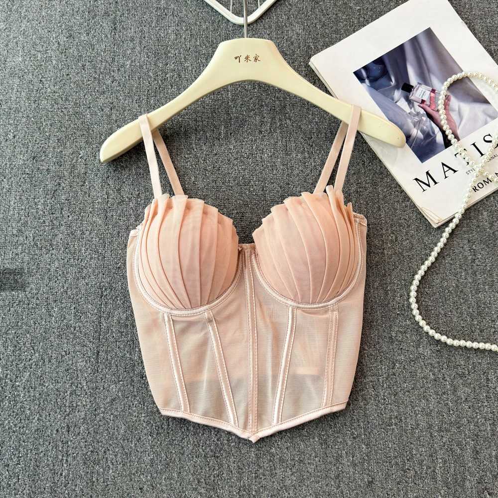 korean fashion mesh summer Fashion fishbone shirt Corset Slim Hotsweet Tank Top Women sweet crop top M250513