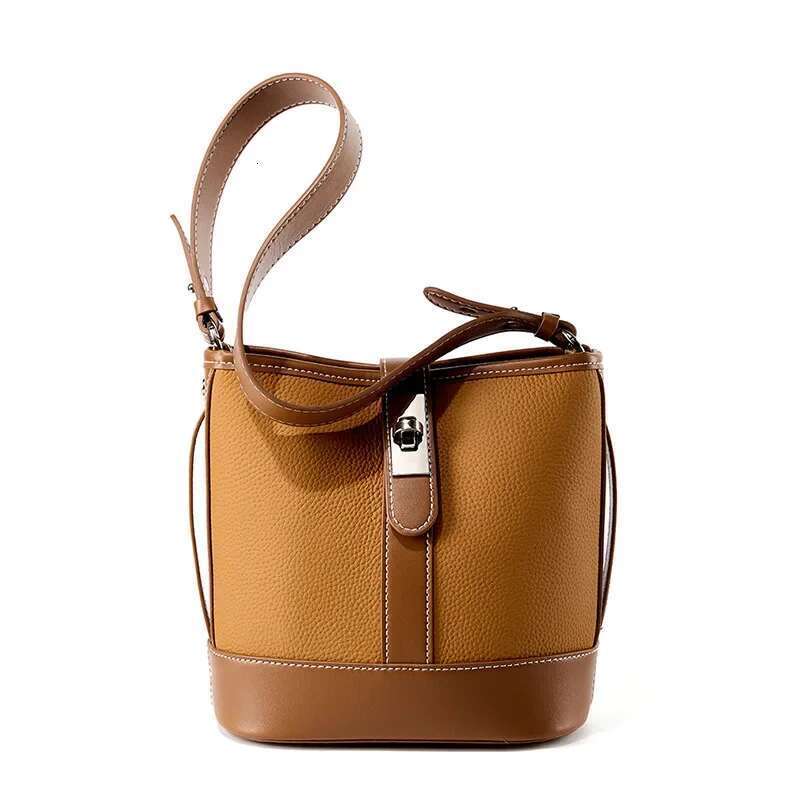 Women's Genuine Cowhide Leather Bucket Shoulder Handbags Female Crossbody Bags