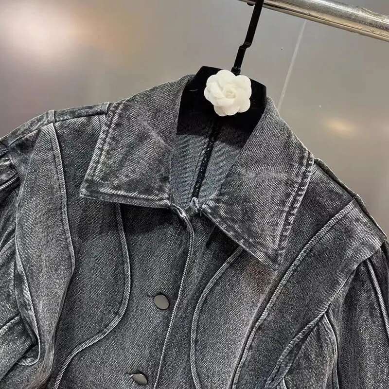 DEAT Fashion Trend Three-dimensional Line Denim Coats For Women High Street Lapel Long Sleeve Jacket Female Spring New 11P038