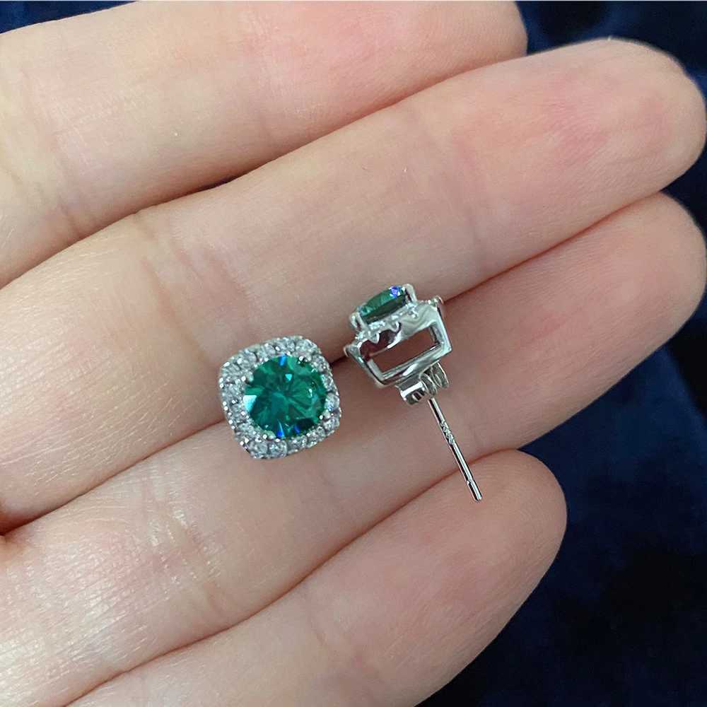 Solid 925 Sterling Silver Lab Blue Green Moissanite Diamond Stud Earrings for Women Super Sparkling Wedding Jewelry Gifts Y250510